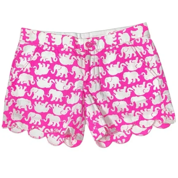 Lilly Pulitzer EC Buttercup vibrant pink & white elephant print scalloped hem. - Picture 1 of 4